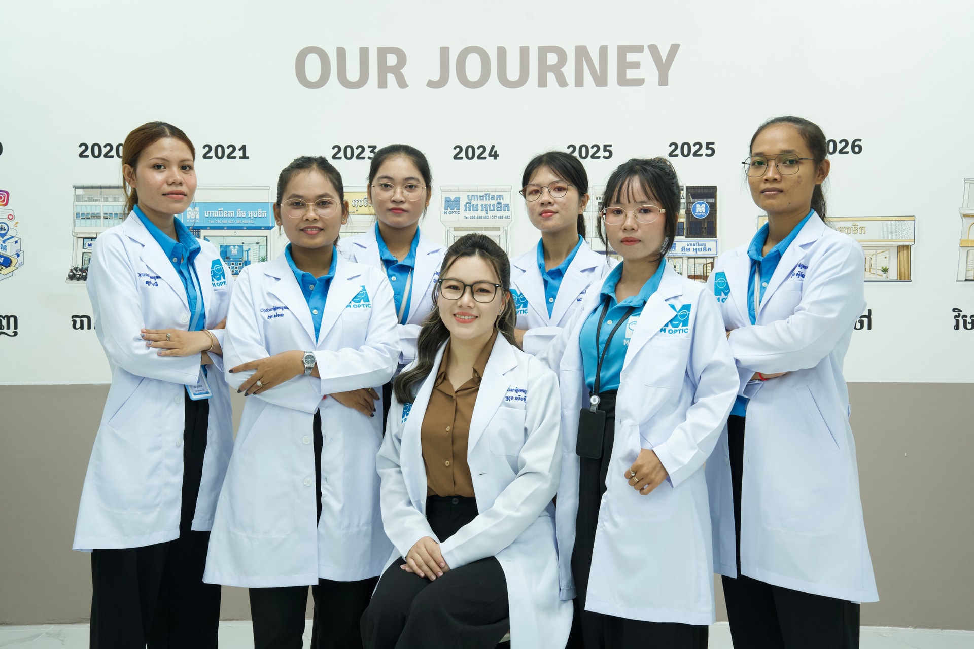 Professional team of certified optometrists, licensed opticians, and eyewear specialists at M-Optic store in Phnom Penh Cambodia